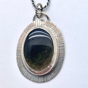 Halo - Golden Sheen Obsidian and Sterling Silver Necklace