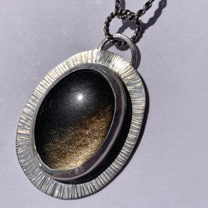 Halo - Golden Sheen Obsidian and Sterling Silver Necklace