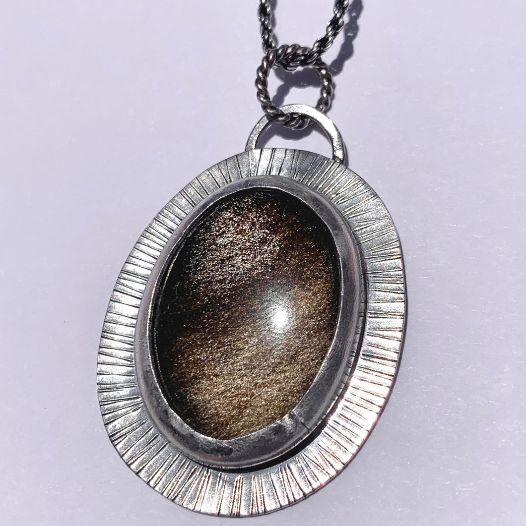 Halo - Golden Sheen Obsidian and Sterling Silver Necklace