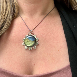 Mandala Sunflower - Labradorite and Sterling Silver Necklace