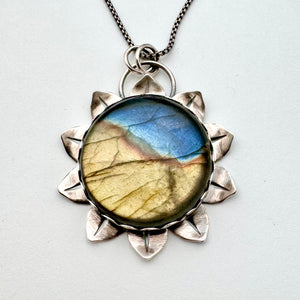 Mandala Sunflower - Labradorite and Sterling Silver Necklace