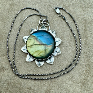 Mandala Sunflower - Labradorite and Sterling Silver Necklace