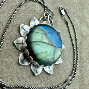 Mandala Sunflower - Labradorite and Sterling Silver Necklace