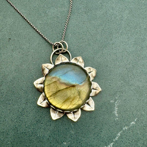 Mandala Sunflower - Labradorite and Sterling Silver Necklace