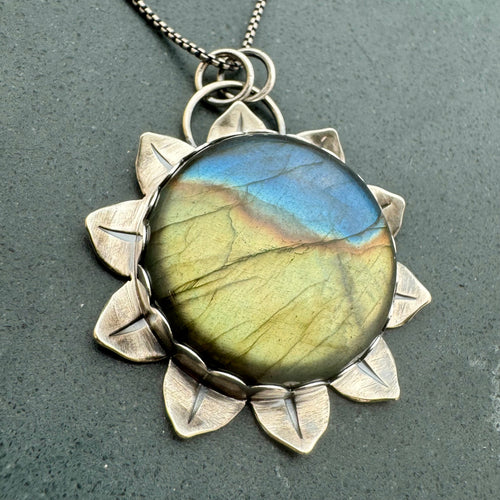 Mandala Sunflower - Labradorite and Sterling Silver Necklace