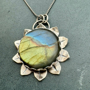 Mandala Sunflower - Labradorite and Sterling Silver Necklace