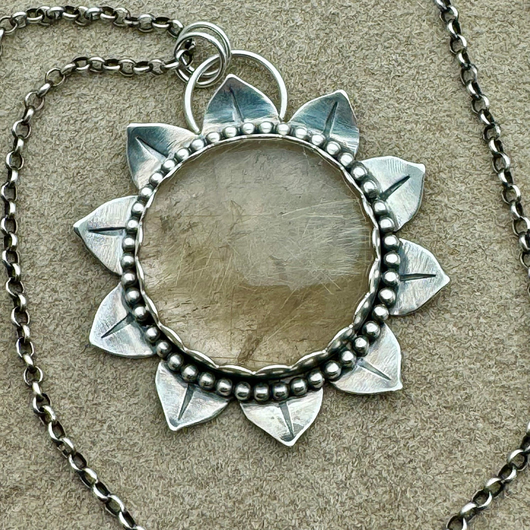 Sunflower - Rutilated Quartz and Sterling Silver Necklace