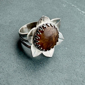 Rutilated Quartz Ring (Size 8.25) - Lotus