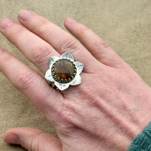 Rutilated Quartz Ring (Size 8.25) - Lotus