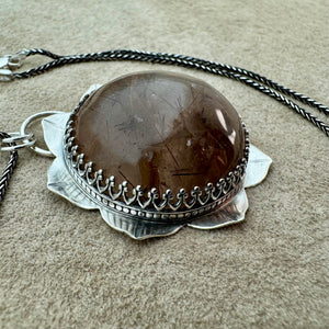 Lotus Flower - Rutilated Quartz and Sterling Silver Necklace