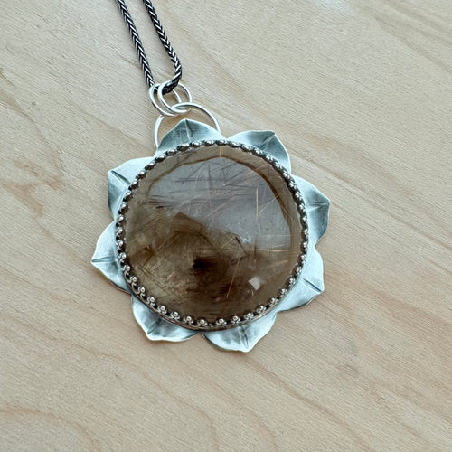 Lotus Flower - Rutilated Quartz and Sterling Silver Necklace