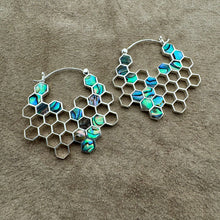 Load image into Gallery viewer, Honeycomb Hoops - L/Silver w/Abalone