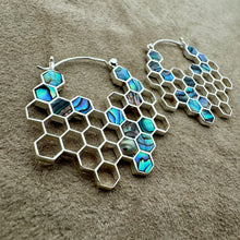 Load image into Gallery viewer, Honeycomb Hoops - L/Silver w/Abalone