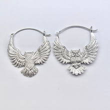 Load image into Gallery viewer, Silver Owl Hoops - Silver Earrings