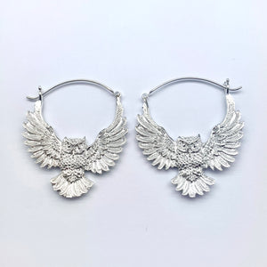 Silver Owl Hoops - Silver Earrings